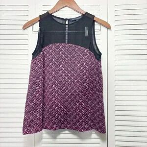 French Connection Purple Geometric Sheer Chiffon Sleeveless Blouse Size 4